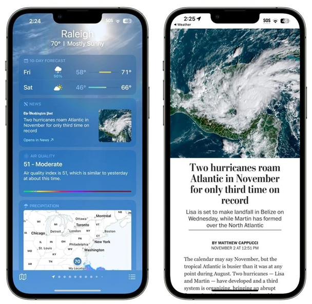 长武苹果14维修分享iPhone 14手机如何看天气时顺带看新闻 