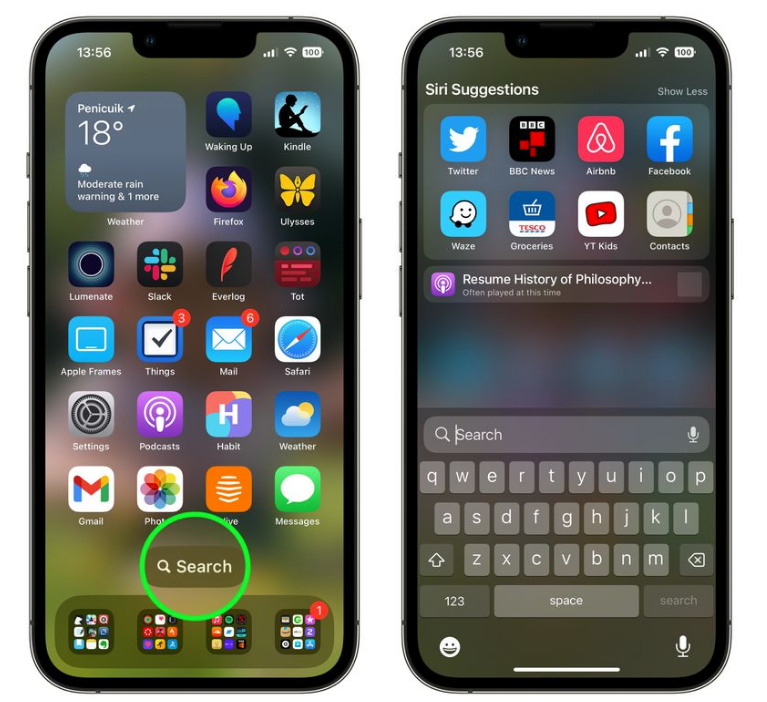 长武苹果手机维修分享升级到 iOS 16 后，如何删除主屏幕上的搜索按钮 